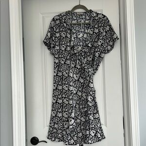 Floral Black and White Wrap Dress